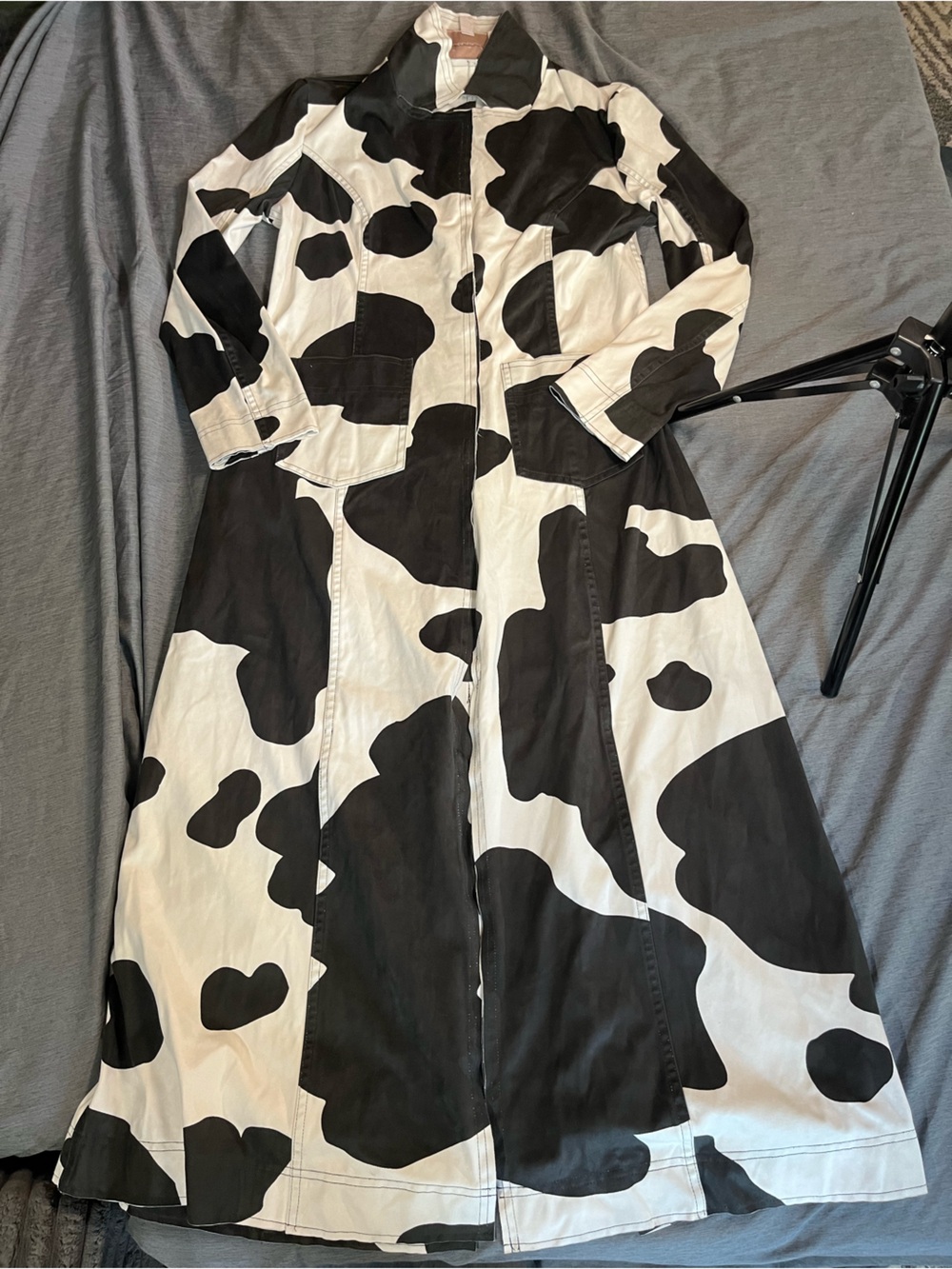 Hutch by Anthro Black & White Cow Print Trench coat Soo soft faux suede